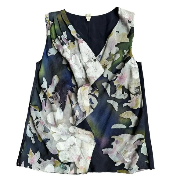 Rachel Roy Women's Blouse Top Size 2 Multicolor Floral 100% Silk Sleeveless - Picture 1 of 7